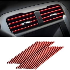 20 Pieces Car Air Conditioner Decoration Strip for Vent Outlet, Universal Waterproof Bendable Air Vent Outlet Trim Decoration, Suitable for Most Air Vent Outlet, Car Interior Accessories (Red)