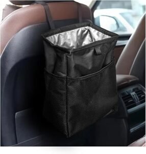 Car Trash Can with Storage Pockets, Foldable Hanging Large Capacity Garbage Bin, Leak-Proof Waterproof Trash Bin, Multipurpose Organizer Car Accessories for Truck SUV (Black)
